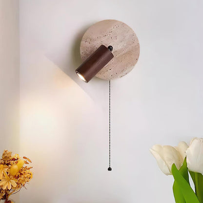 Miadi Wall Lamp | Travertine & Wood | Gold, Black, Walnut, Wood Color