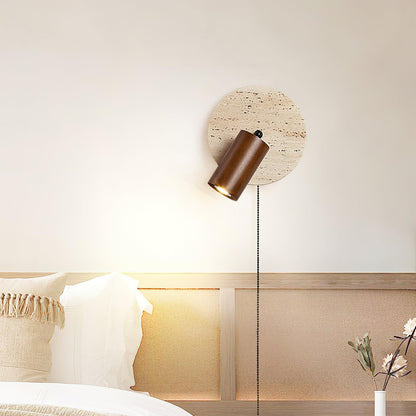 Miadi Wall Lamp | Travertine & Wood | Gold, Black, Walnut, Wood Color