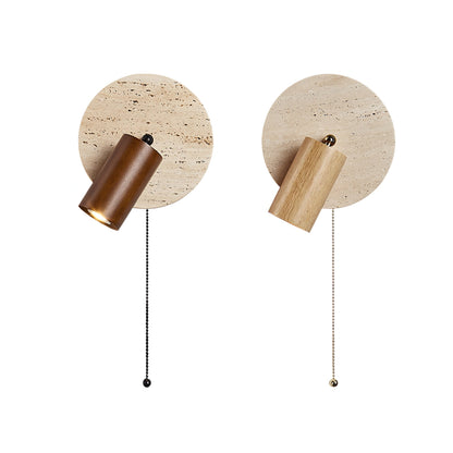 Miadi Wall Lamp | Travertine & Wood | Gold, Black, Walnut, Wood Color