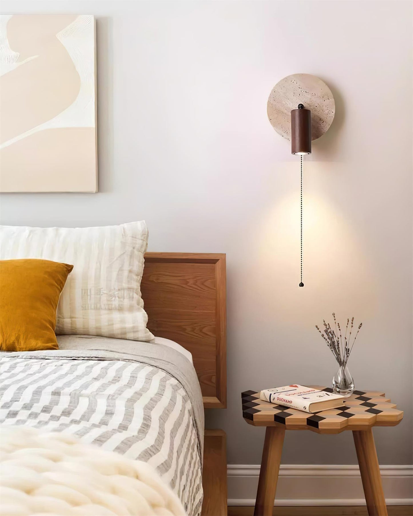 Miadi Wall Lamp | Travertine & Wood | Gold, Black, Walnut, Wood Color