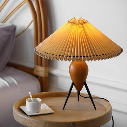 Vintage Table Lamp | Burl Wood & Metal | Black Beige