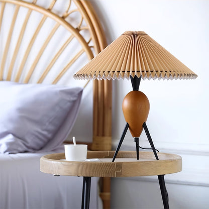 Vintage Table Lamp | Burl Wood & Metal | Black Beige