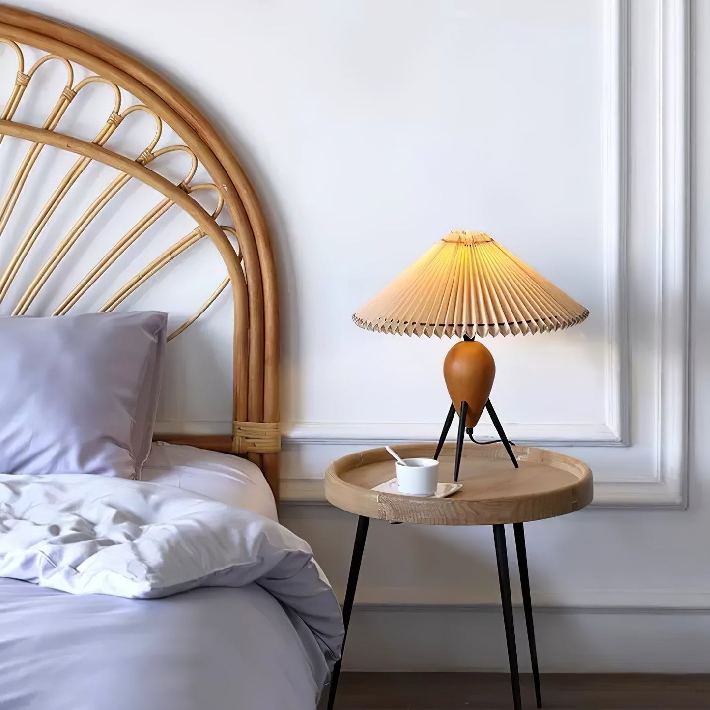 Vintage Table Lamp | Burl Wood & Metal | Black Beige