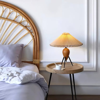 Vintage Table Lamp | Burl Wood & Metal | Black Beige