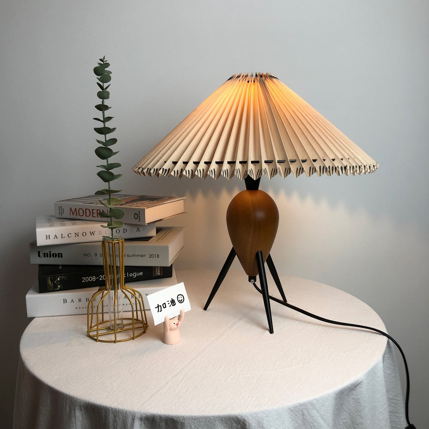 Vintage Table Lamp | Burl Wood & Metal | Black Beige