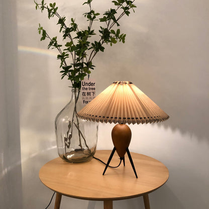 Vintage Table Lamp | Burl Wood & Metal | Black Beige