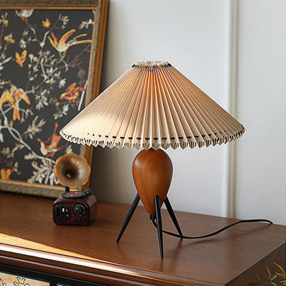 Vintage Table Lamp | Burl Wood & Metal | Black Beige