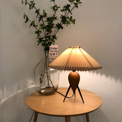 Vintage Table Lamp | Burl Wood & Metal | Black Beige