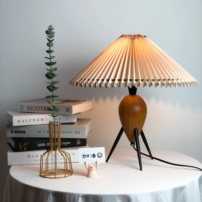 Vintage Table Lamp | Burl Wood & Metal | Black Beige