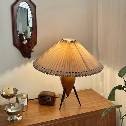 Vintage Table Lamp | Burl Wood & Metal | Black Beige