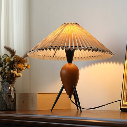Vintage Table Lamp | Burl Wood & Metal | Black Beige