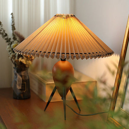 Vintage Table Lamp | Burl Wood & Metal | Black Beige