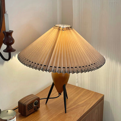 Vintage Table Lamp | Burl Wood & Metal | Black Beige