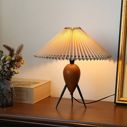 Vintage Table Lamp | Burl Wood & Metal | Black Beige