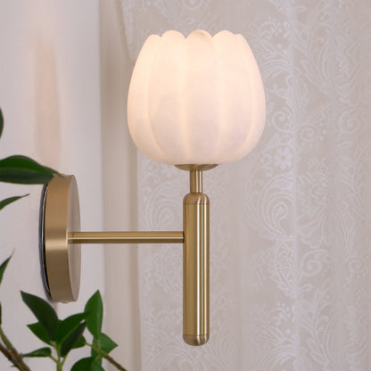 Brass Wall Sconce | Alabaster Floral Design | Set of 2