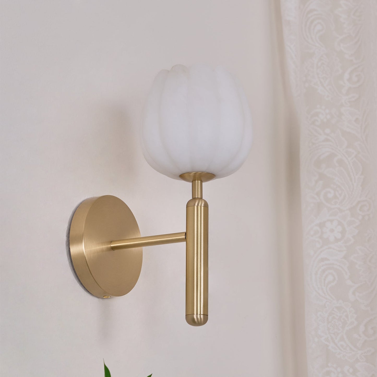 Brass Wall Sconce | Alabaster Floral Design | Set of 2