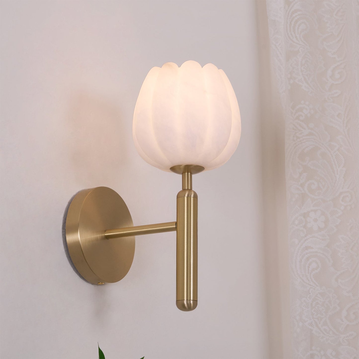Brass Wall Sconce | Alabaster Floral Design | Set of 2