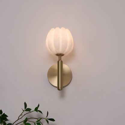 Brass Wall Sconce | Alabaster Floral Design | Set of 2