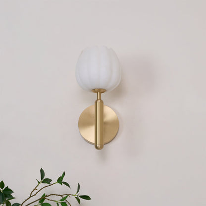 Brass Wall Sconce | Alabaster Floral Design | Set of 2