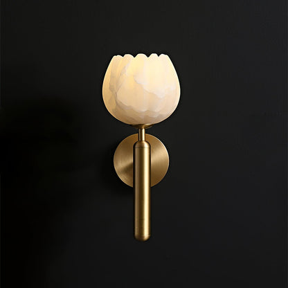 Brass Wall Sconce | Alabaster Floral Design | Set of 2