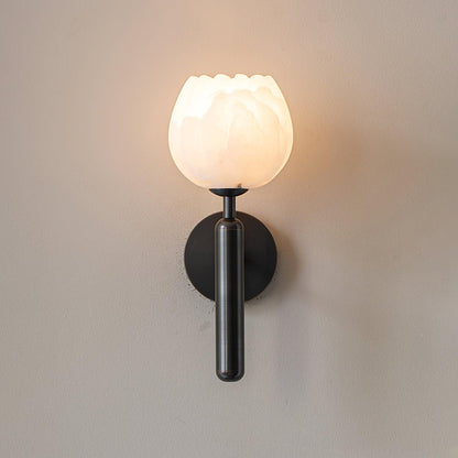 Brass Wall Sconce | Alabaster Floral Design | Set of 2