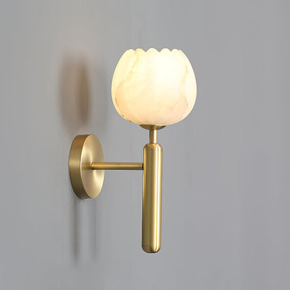 Brass Wall Sconce | Alabaster Floral Design | Set of 2