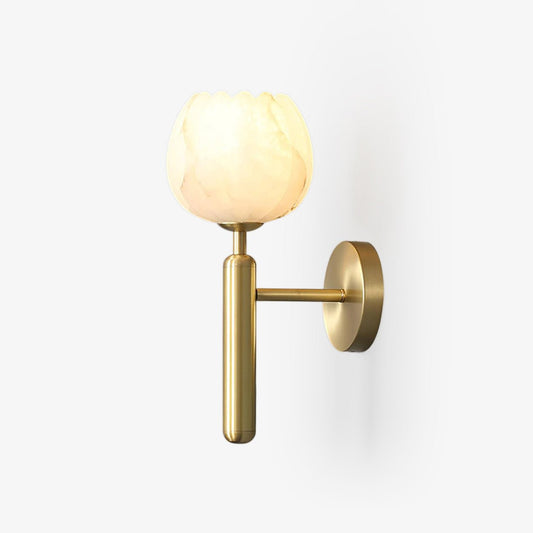 Brass Wall Sconce | Alabaster Floral Design | Set of 2