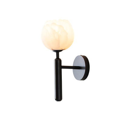 Brass Wall Sconce | Alabaster Floral Design | Set of 2
