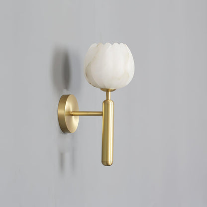 Brass Wall Sconce | Alabaster Floral Design | Set of 2
