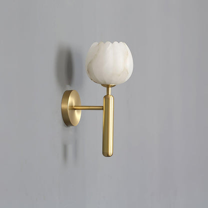 Brass Wall Sconce | Alabaster Floral Design | Set of 2