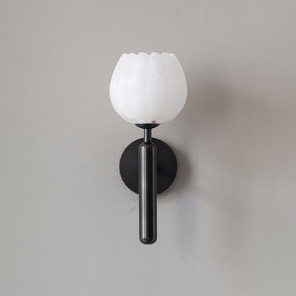 Brass Wall Sconce | Alabaster Floral Design | Set of 2