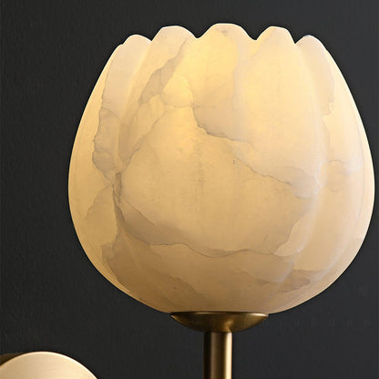 Brass Wall Sconce | Alabaster Floral Design | Set of 2
