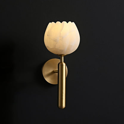 Brass Wall Sconce | Alabaster Floral Design | Set of 2