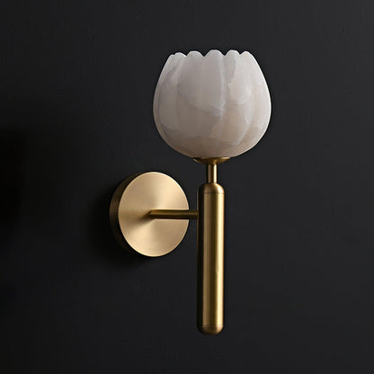 Brass Wall Sconce | Alabaster Floral Design | Set of 2