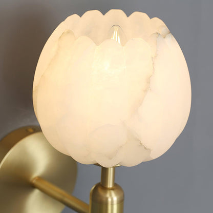 Brass Wall Sconce | Alabaster Floral Design | Set of 2