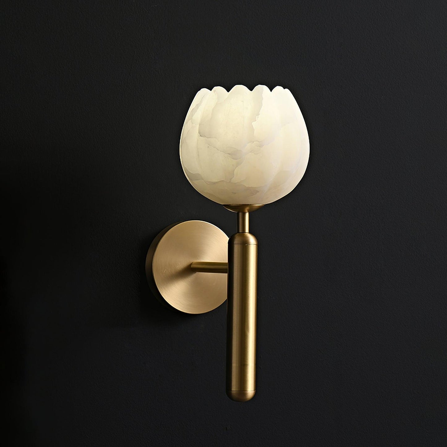 Brass Wall Sconce | Alabaster Floral Design | Set of 2