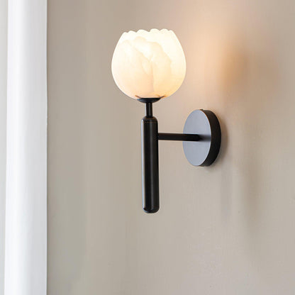 Brass Wall Sconce | Alabaster Floral Design | Set of 2