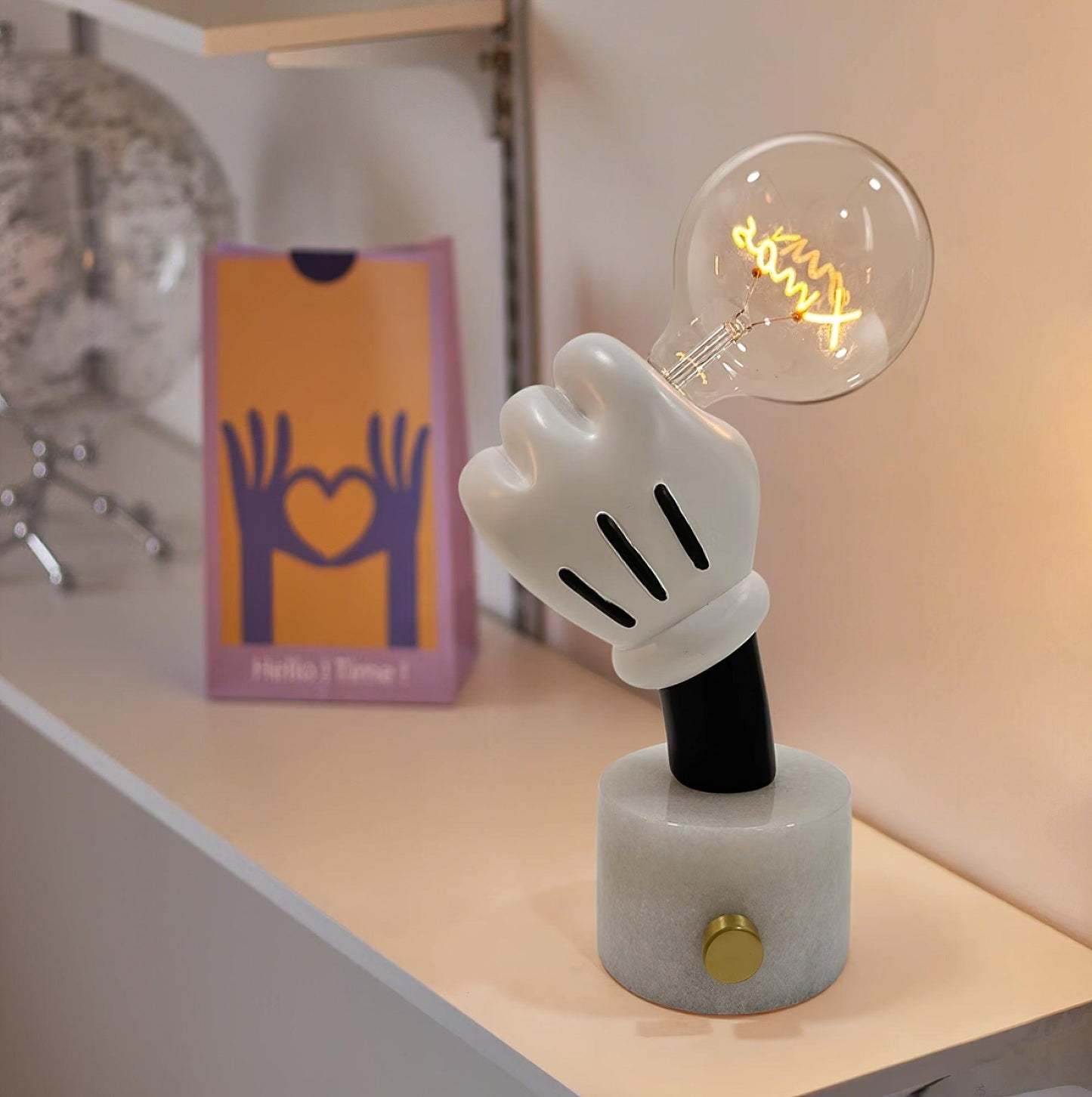 Mickey Mouse Inspired Table Lamp | Metal & Marble | White & Black Finish