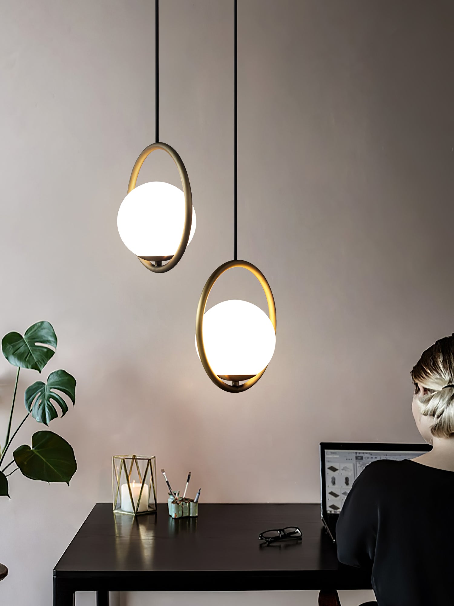 Glass Pendant Lamp | Brass & Glass | Gold, Black, Chrome