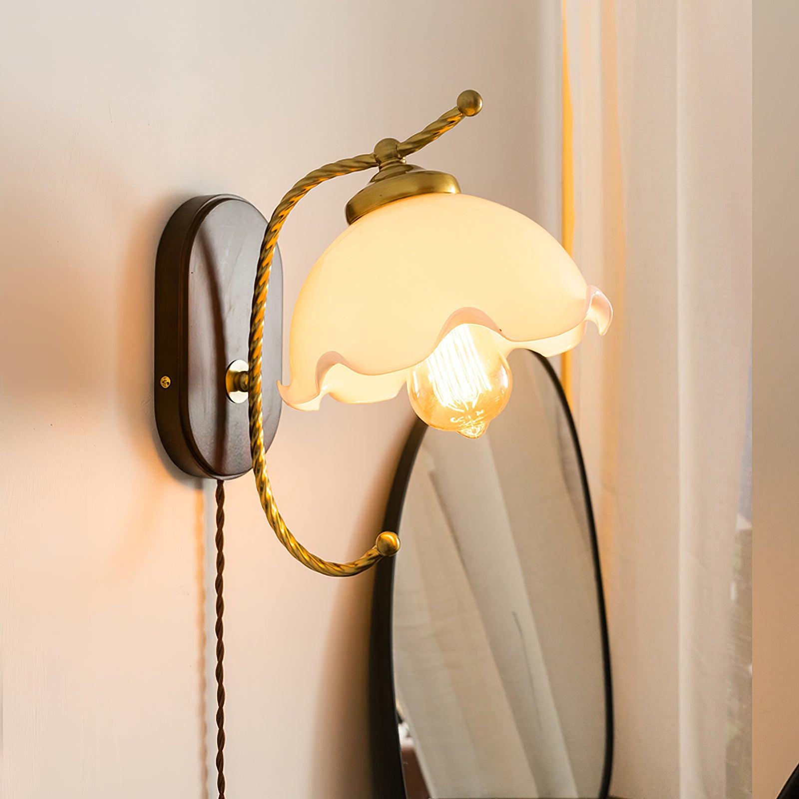 Milky Flower Wall Light | Iron, Metal, Glass, Wooden | White