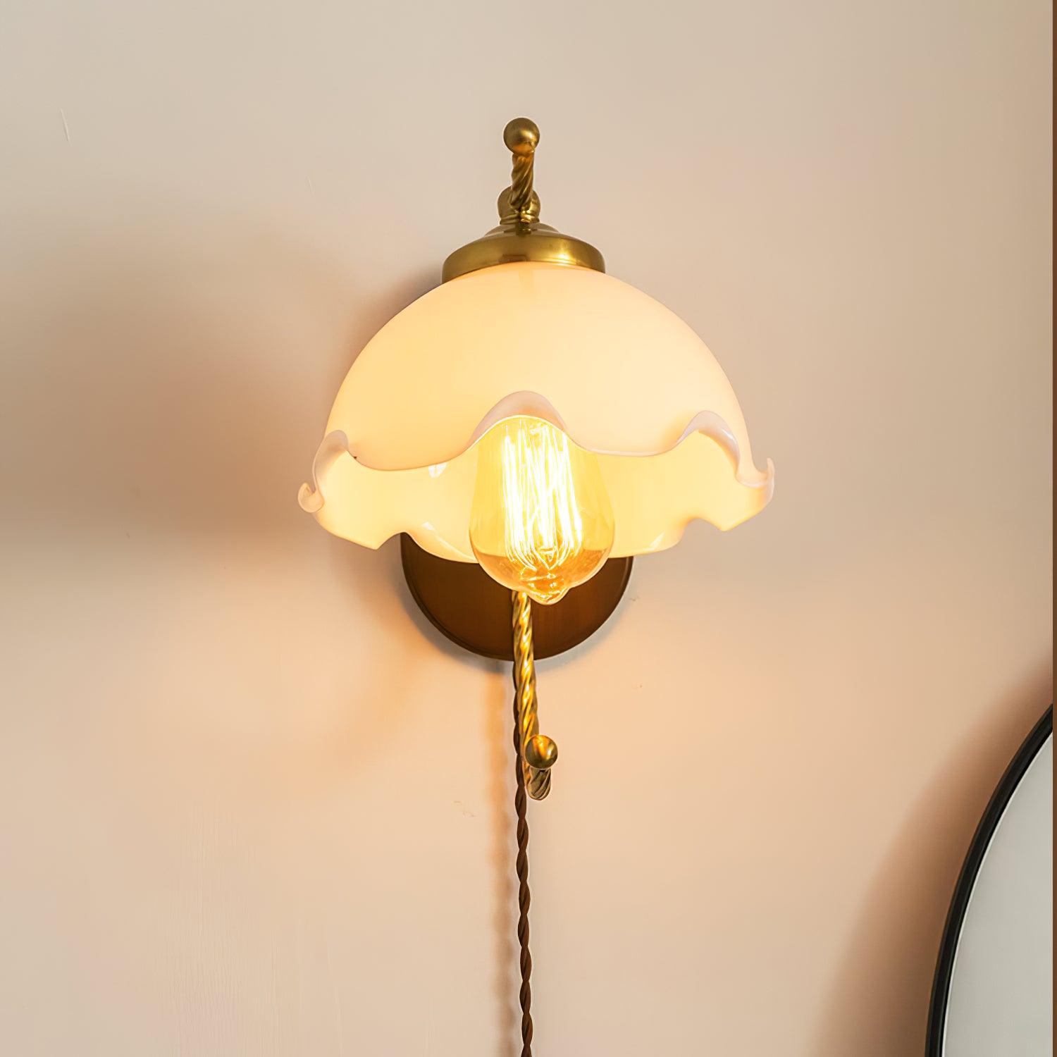 Milky Flower Wall Light | Iron, Metal, Glass, Wooden | White