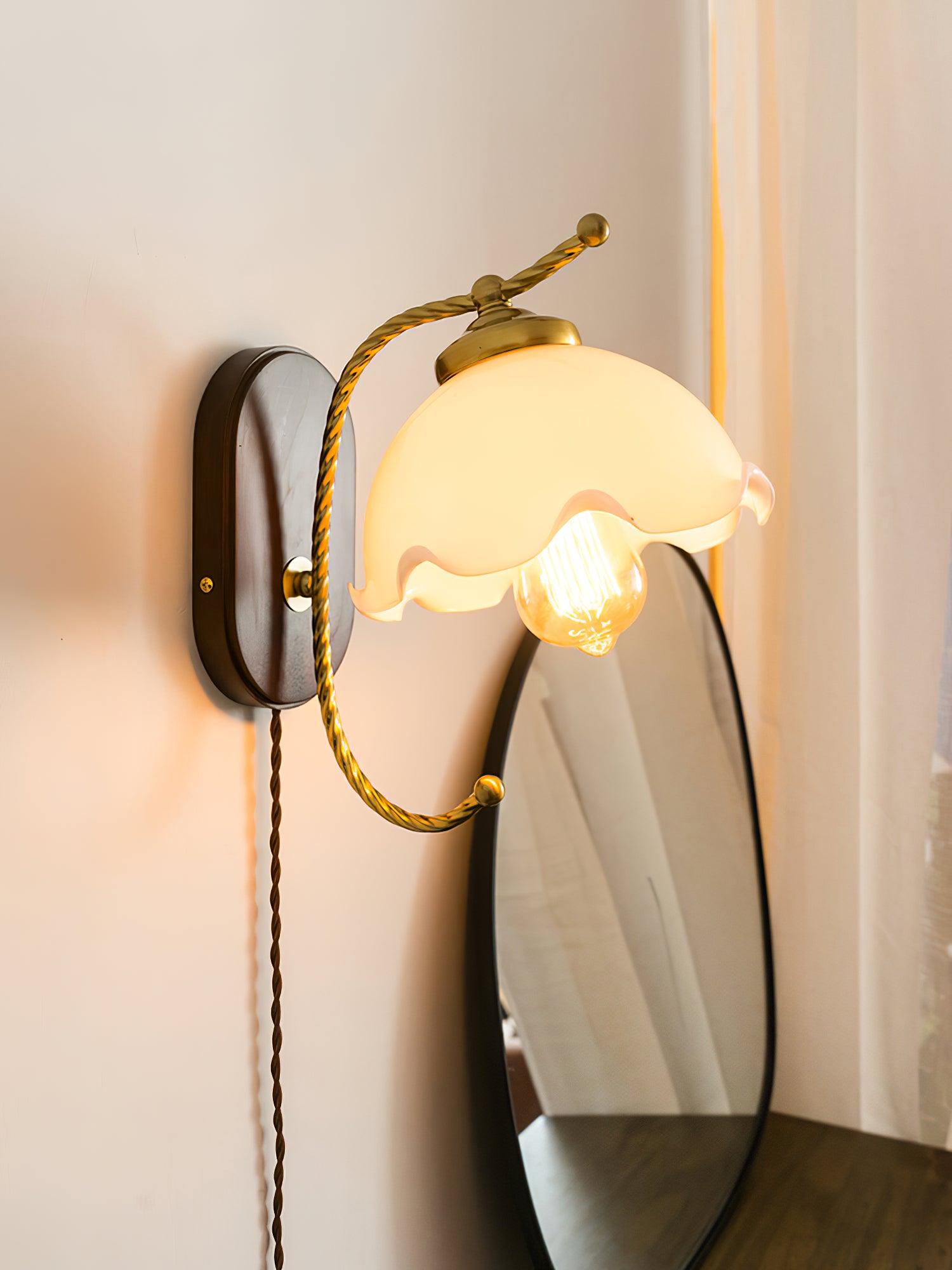 Milky Flower Wall Light | Iron, Metal, Glass, Wooden | White
