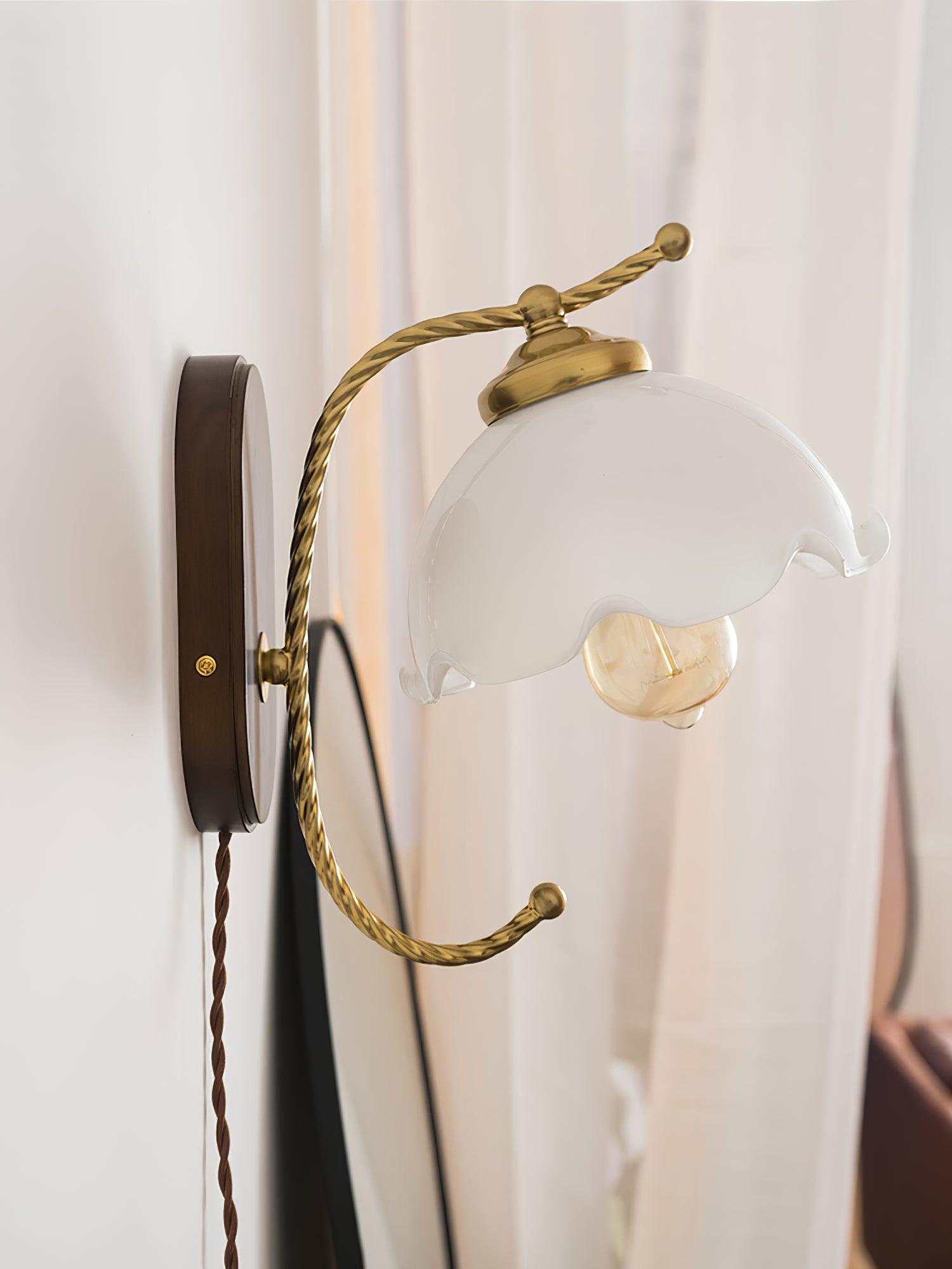 Milky Flower Wall Light | Iron, Metal, Glass, Wooden | White
