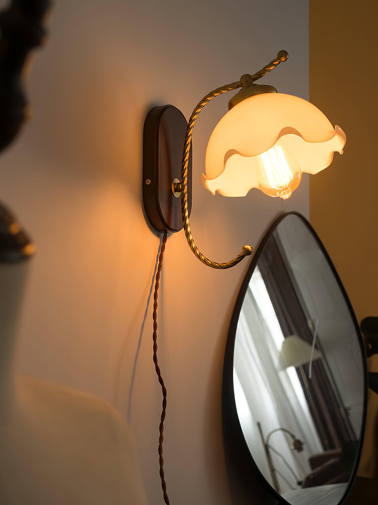 Milky Flower Wall Light | Iron, Metal, Glass, Wooden | White