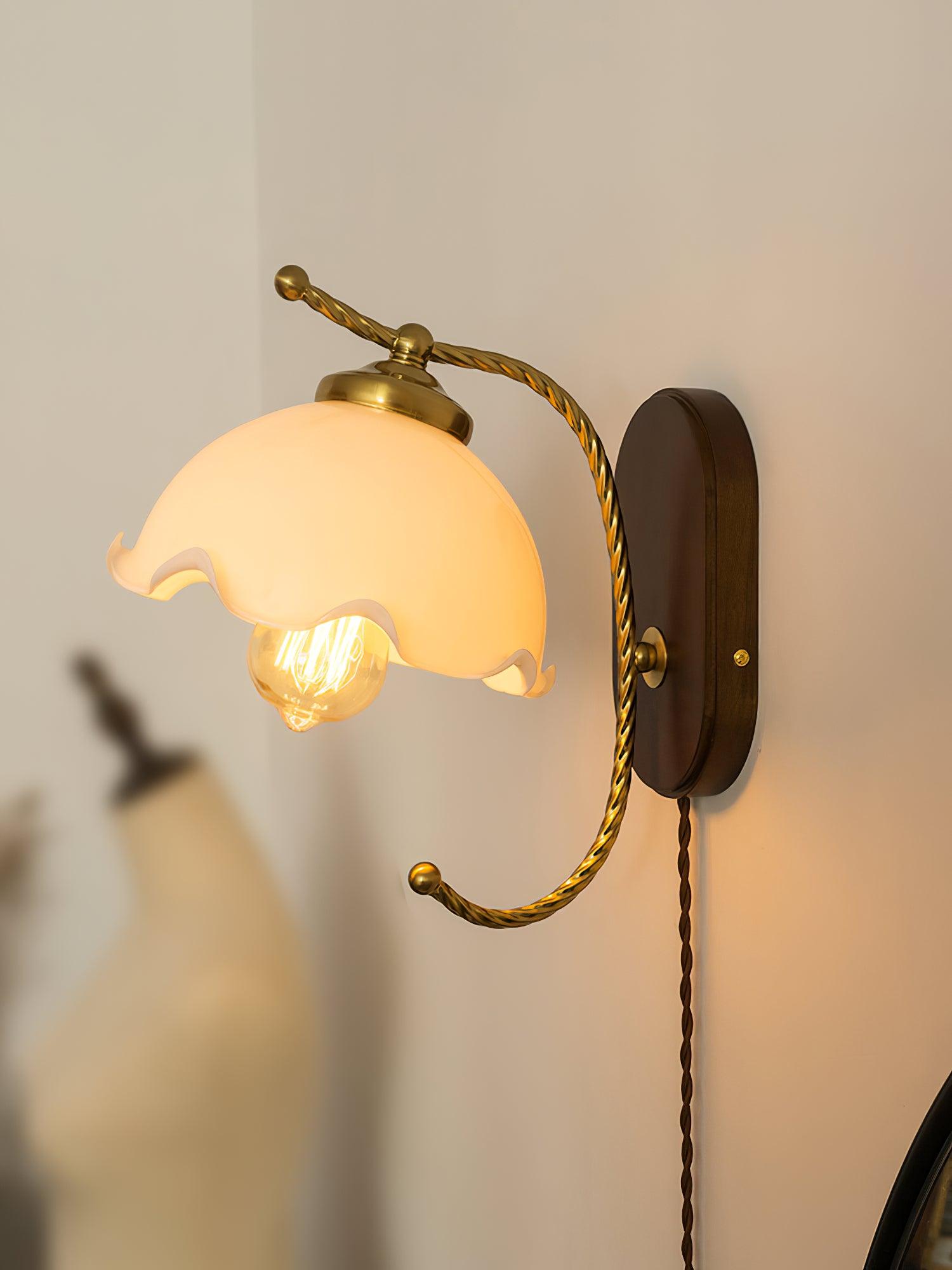 Milky Flower Wall Light | Iron, Metal, Glass, Wooden | White