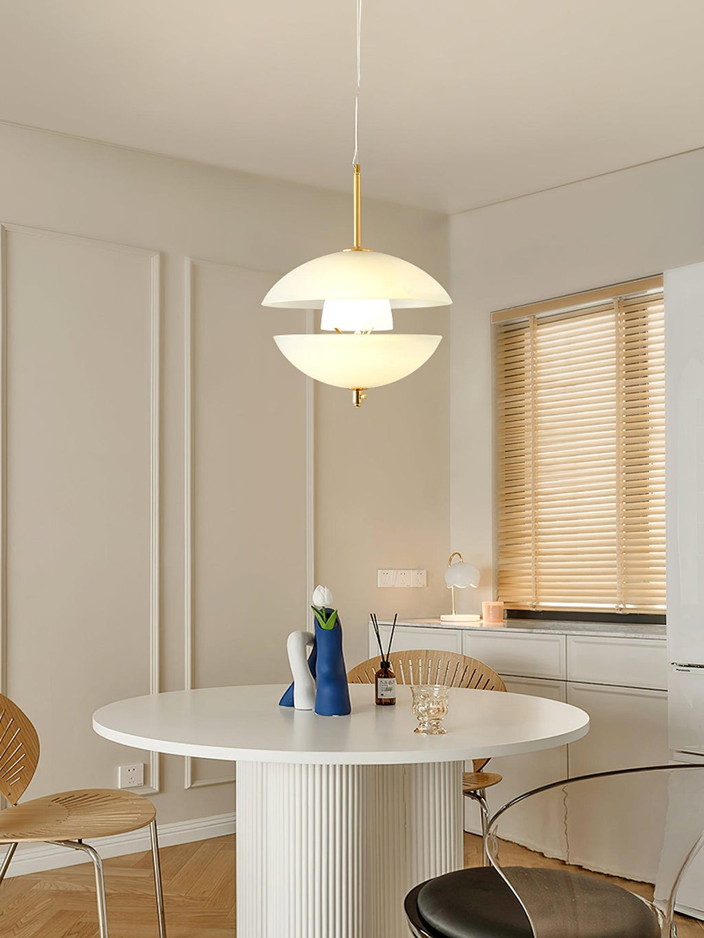 Miller Pendant Light | Opaline Glass & Metal | Gold & White