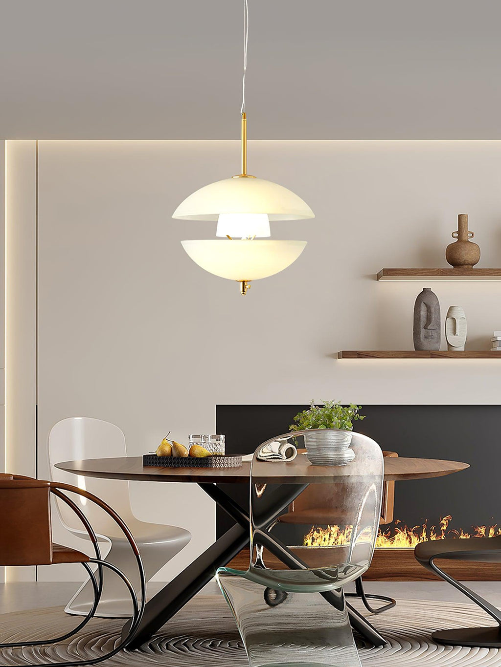 Miller Pendant Light | Opaline Glass & Metal | Gold & White