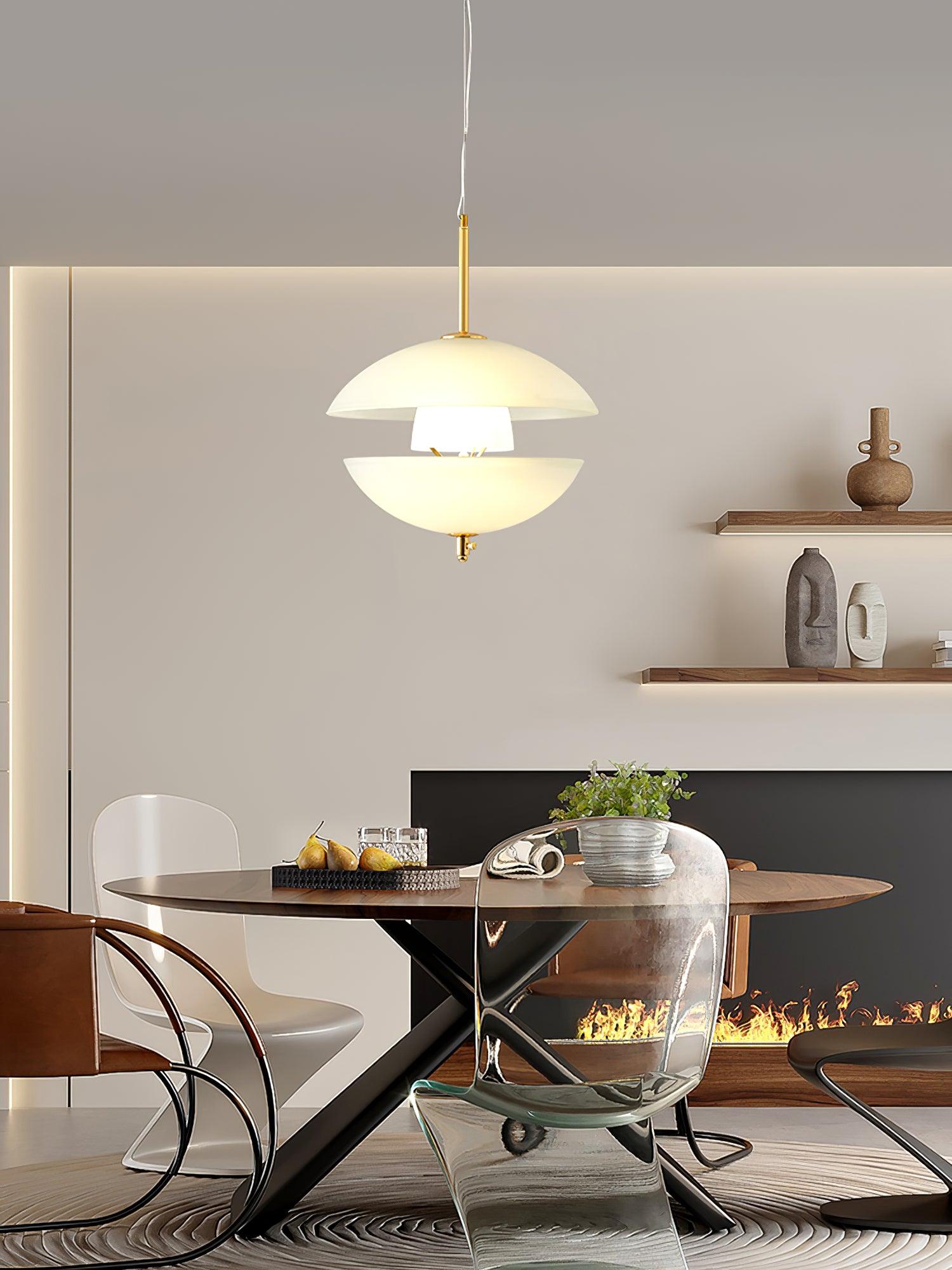 Miller Pendant Light | Opaline Glass & Metal | Gold & White