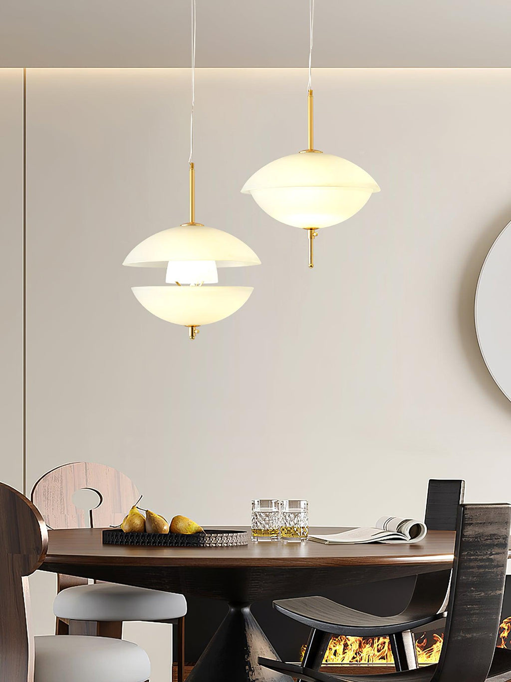Miller Pendant Light | Opaline Glass & Metal | Gold & White