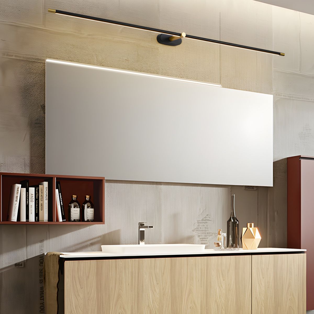 Minimalist Linear Wall Lamp | Metal with Integrated LED | Black or Gold